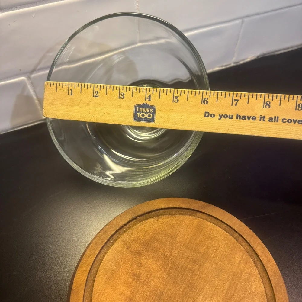 Glass Cloche Cheese Dome with Wood Base Brown Rustic Kitchen Display 7.75in
